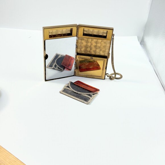 MCM Mother of Pearl Maudiere Compact Gold Tone Metal Rectangle 5.5 inch w Comb - Picture 5 of 16